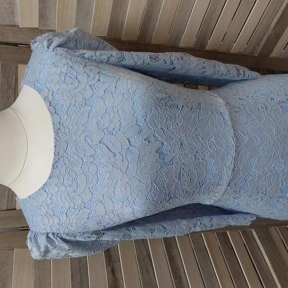 Elegant Lace Midi Dress with Puff Sleeves - Light Blue | Allegra K | Small - Picture 3 of 14